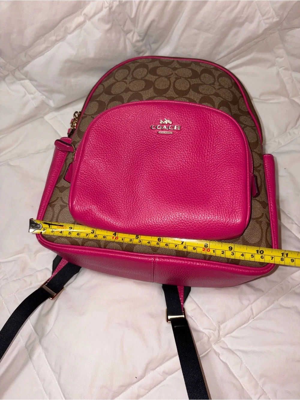 HTF NWOT Coach C8522 Court Medium Signature Leather Khaki Bold Pink Backpack